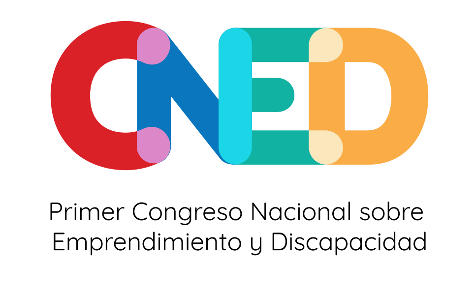 Imagen en la que se lee en letras mayúsculas y de colores CNED. Debajo, en negro y en minúsculas, Primer Congreso Nacional sobre Emprendimiento y Discapacidad