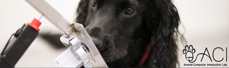 Fotografía de un perro pulsando un interruptor