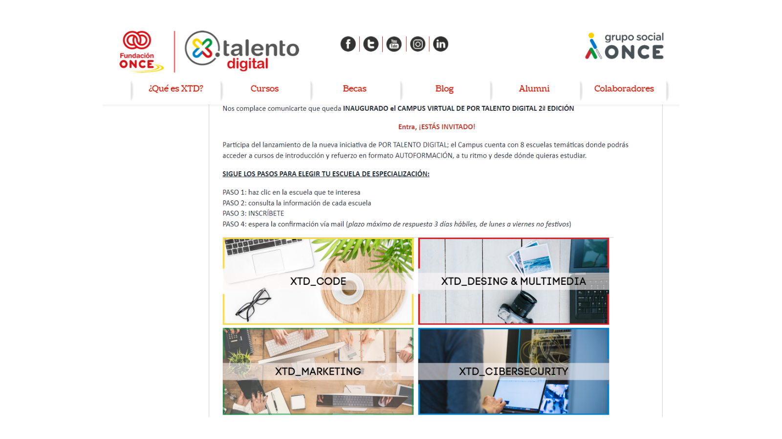 Imagen de la pantalla de acceso a los cursos