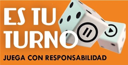 Imagen con fondo naranja en la que aparece el texto' es tu turno juega con responsabilidad