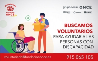 Creatividad en la que se dice que buscamos voluntarios para ayudar a personas con discapacidad