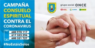Imagen de la campaña en la que aparece las manos de un sacerdote cogiendo una mano