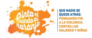 Logo con el texto Pinta el mundo de naranja